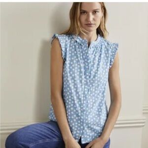 Boden Daphne Frilly Sleeveless Shirt Polka Dots